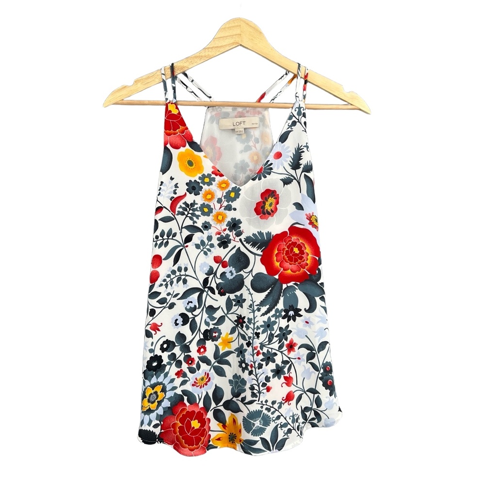 Loft Top White Floral‎ Print Sleeveless V-Neck Petite XS